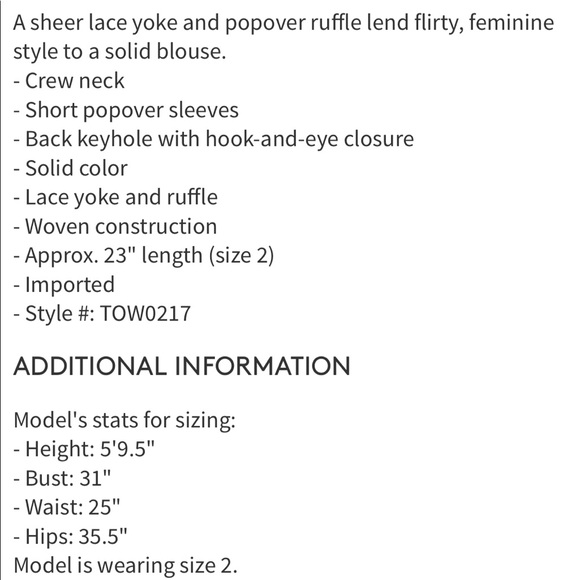 NEW • Draper James • Lace Popover Blouse Black - Picture 4 of 5